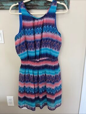 Fun & Flirt Blue and Pink Chevron-Style Tank Dress